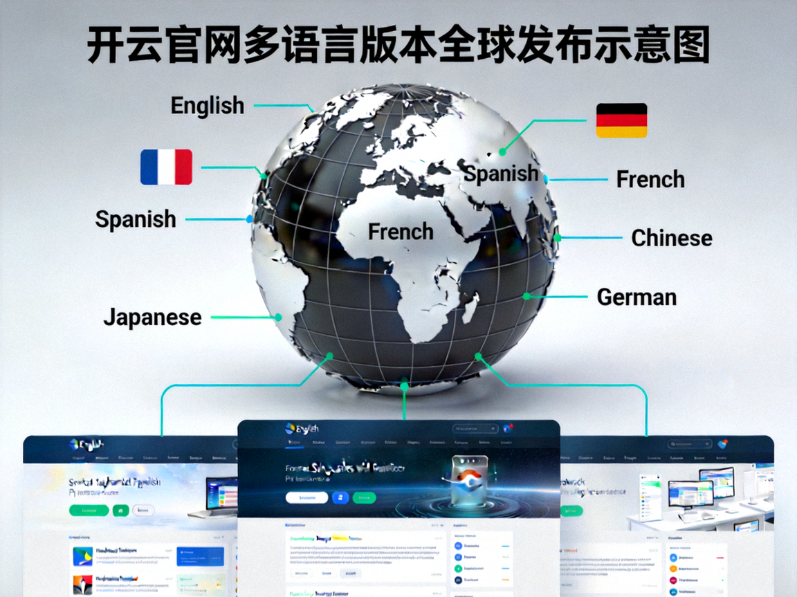 开云官网多语言版本全球发布示意图，覆盖多种语言