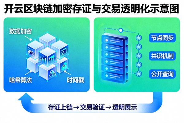 开云区块链加密存证与交易透明化示意图