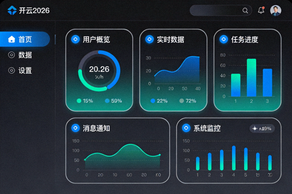开云2026全新UI界面重构展示 - 深色模式与圆角卡片布局