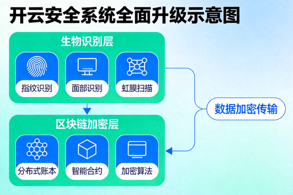 开云安全系统全面升级示意图 - 生物识别与区块链加密层