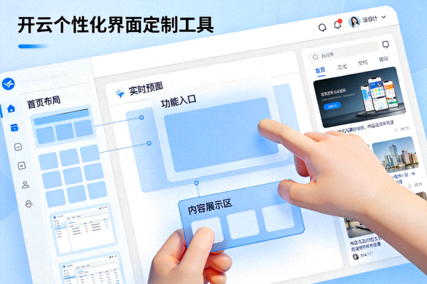 开云个性化界面定制工具演示，用户可拖拽模块调整首页布局